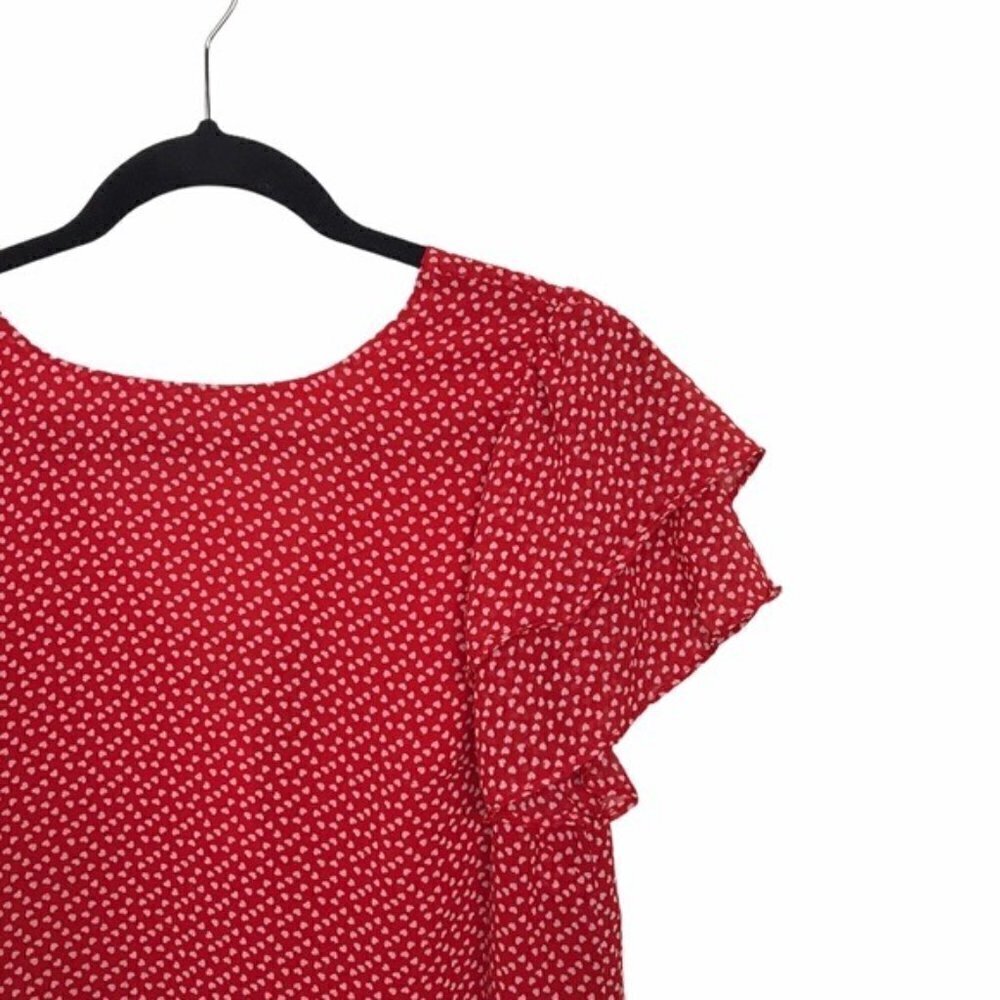 Sugarlips Red Heart Print Short Flutter Sleeve Bl… - image 5